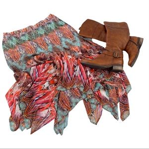 Christina V Aztec Print Asymmetrical Fit & Flare Maxi Skirt Size Medium